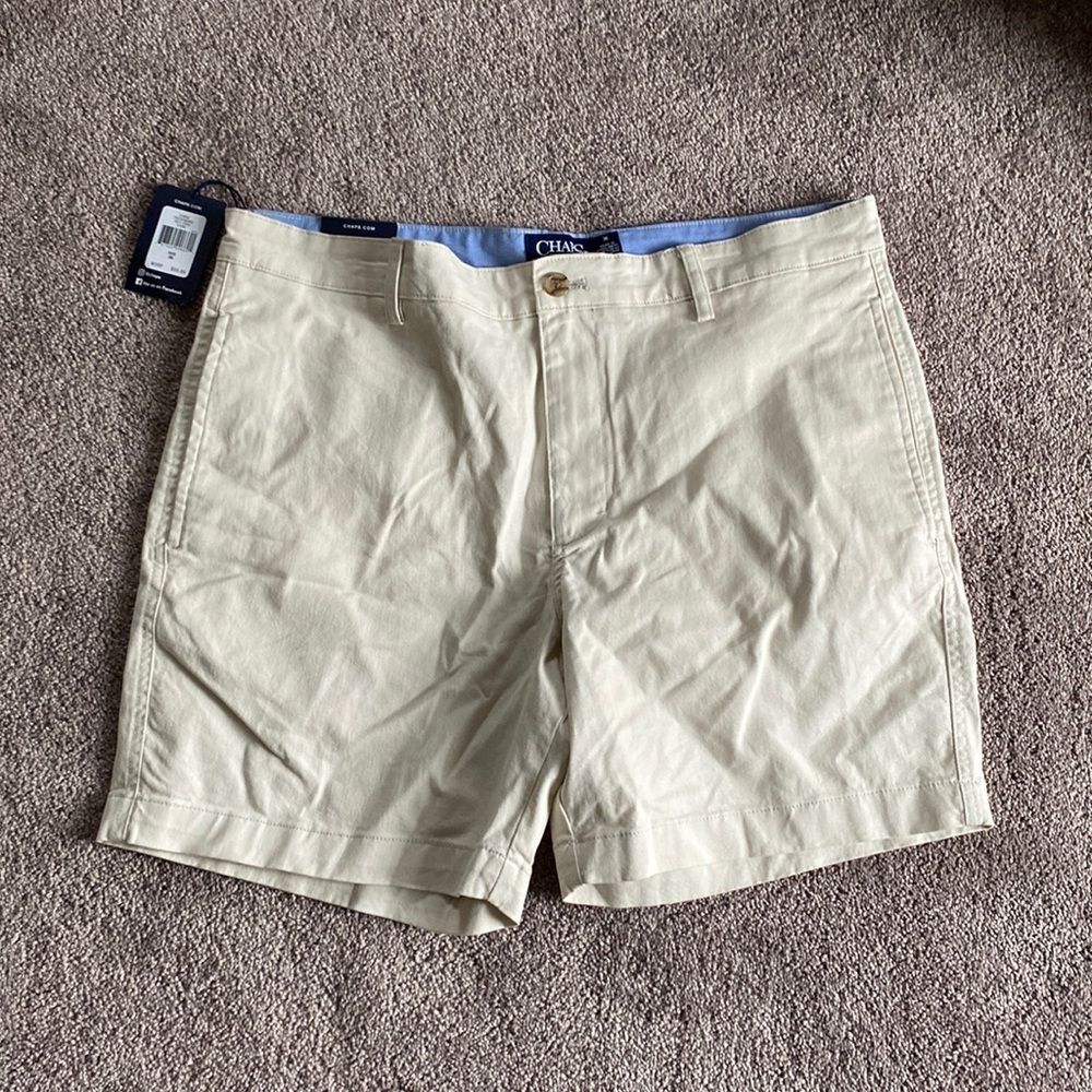 Chaps Flat Front Shorts SIZE 36 Tan Khaki Casual Chino Golf Classic Fit Stretch